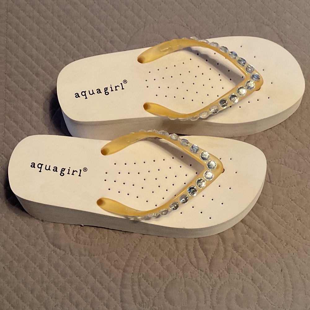 Women's White and Gold Sandals
